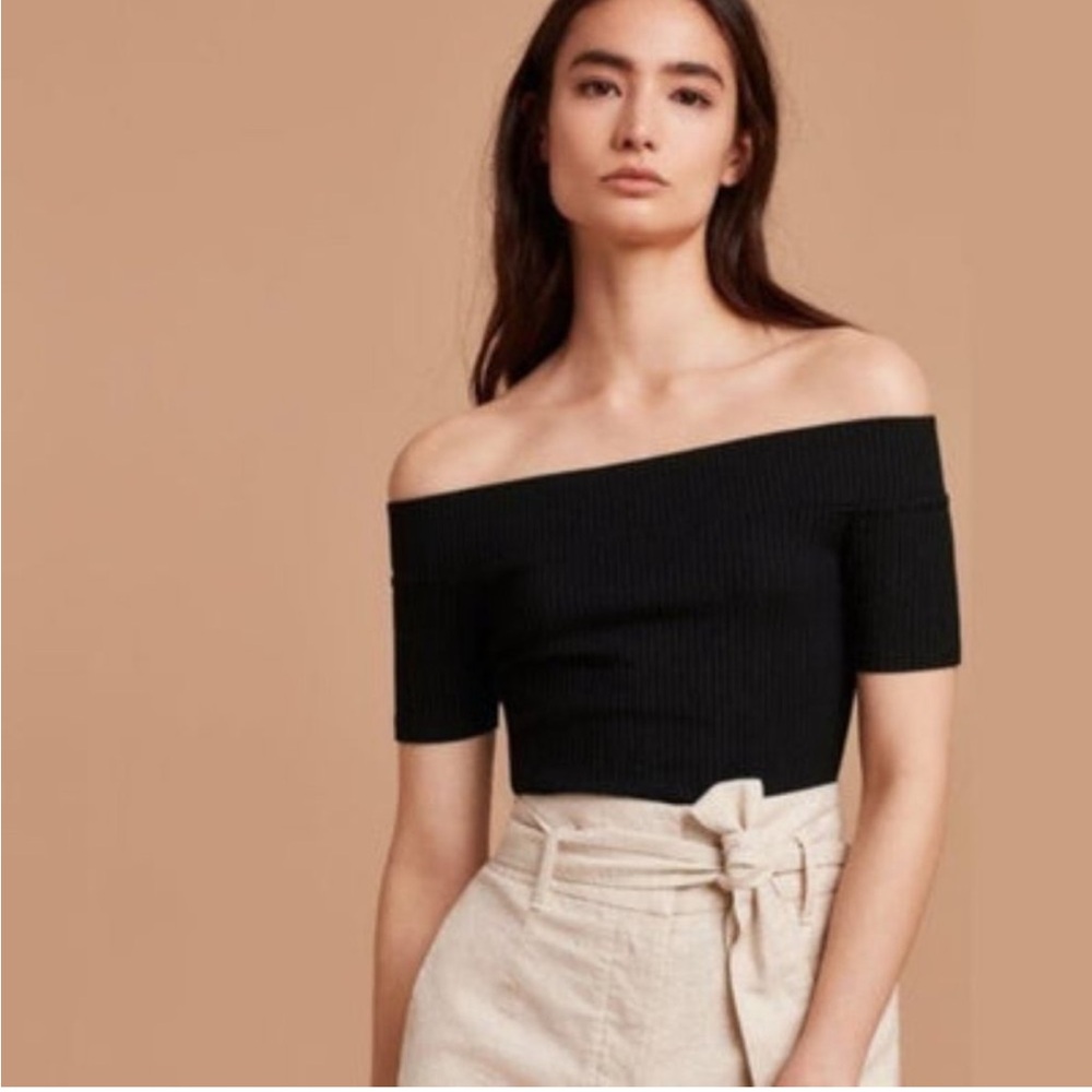 Aritzia Wilfred Tournesol Ribbed Off The Shoulder Ribbed Black Top size XXSmall